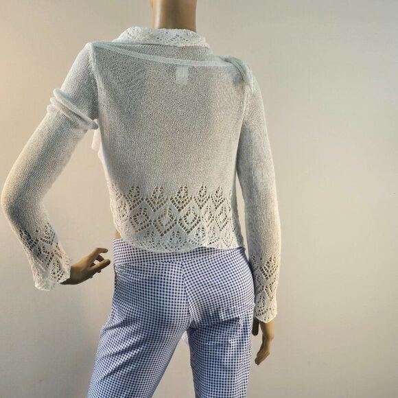 BCBGMaxazria Long Sleeve Sweater Wrap White Open Front Knit Cover Up Sz XS - Picture 5 of 12